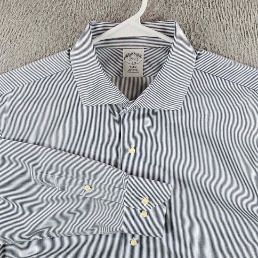 Brooks Brothers 1818 Regent Dress Shirt Mens 16.5 2/3 Blue White Pinstripe